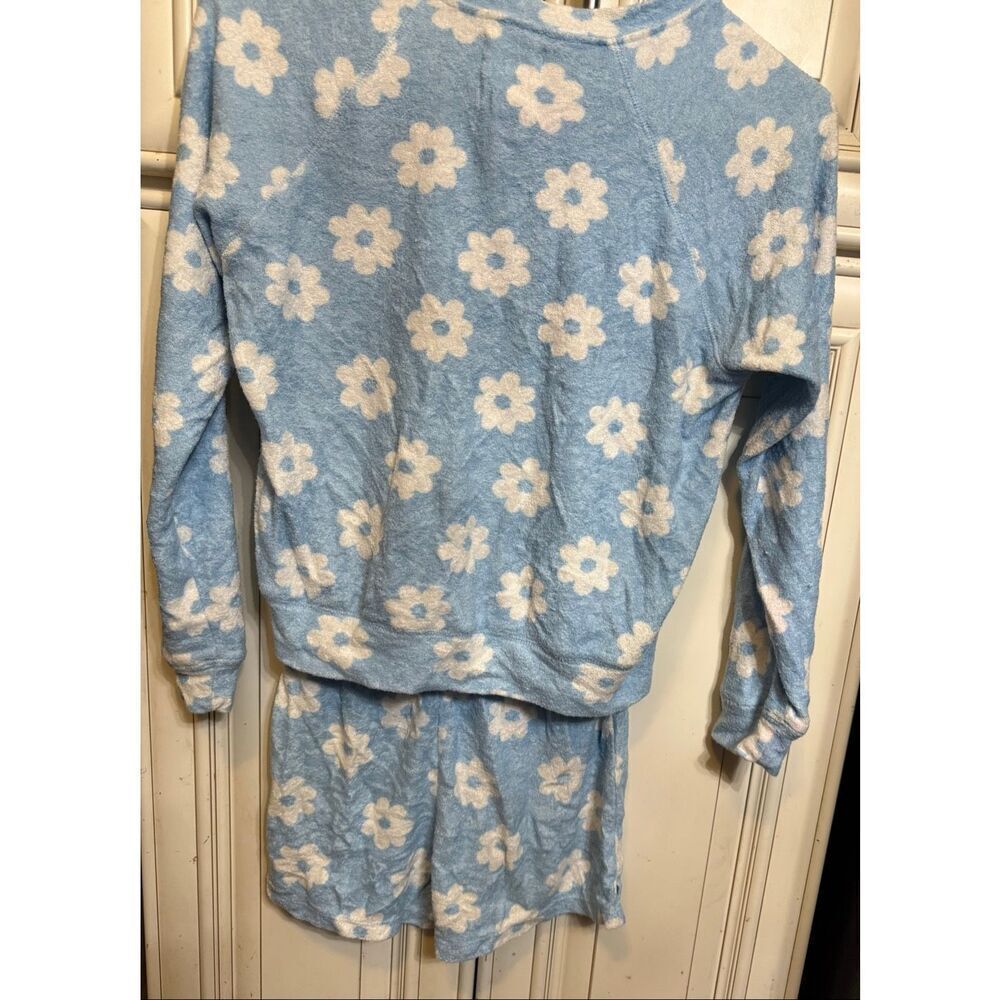 Billabong Girls Surf Break Floral Terry Sweatshirt Shorts Set Blue White Medium